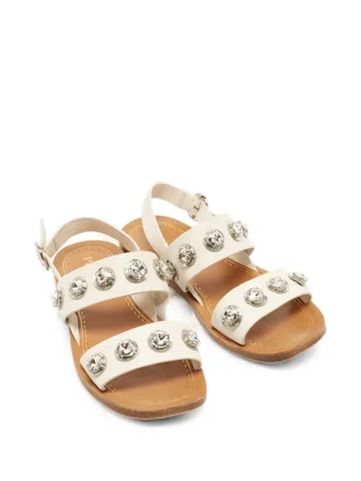 Pre-owned Prada Crystal-embellished Slingback Flat Sandals In White