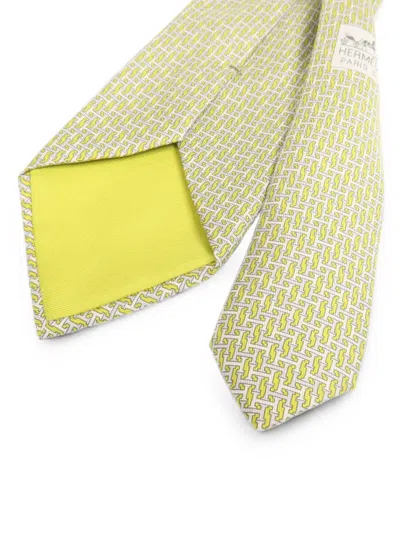 Pre-owned Hermes Geometric-pattern Silk Tie In Gray