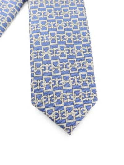 Pre-owned Ferragamo Gancini Pattern Tie In Blue