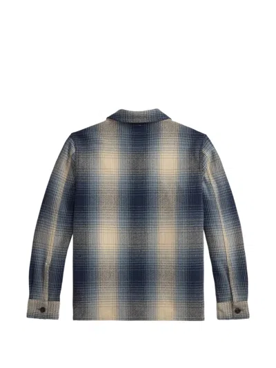 Rrl Check Button Wool Shirt In Blue