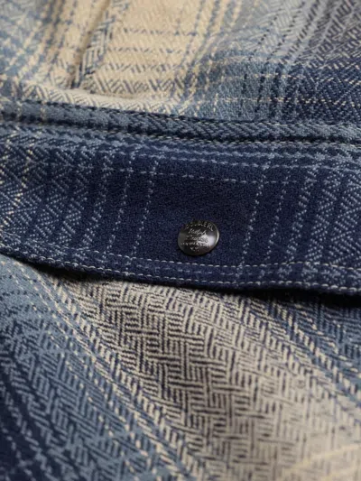 Rrl Check Button Wool Shirt In Blue