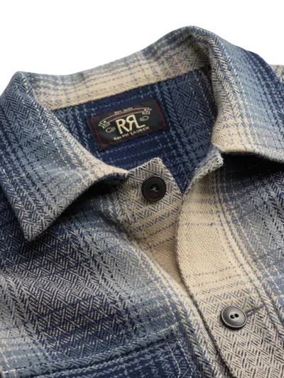 Rrl Check Button Wool Shirt In Blue