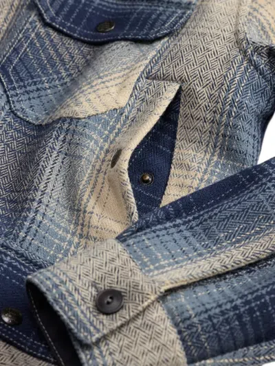 Rrl Check Button Wool Shirt In Blue