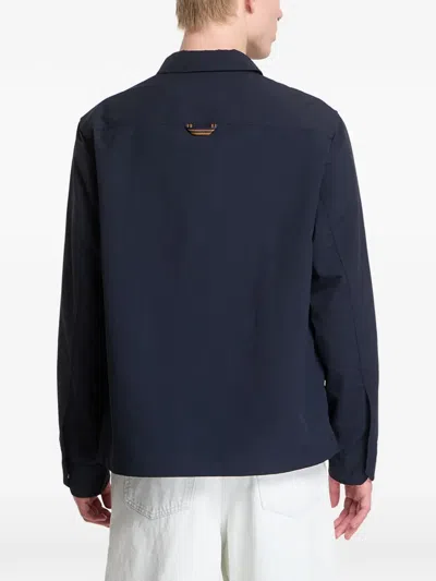Fred Perry Logo-detail Overshirt In Blue