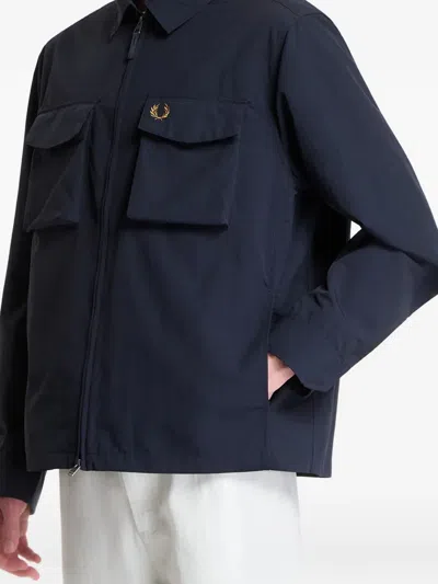 Fred Perry Logo-detail Overshirt In Blue