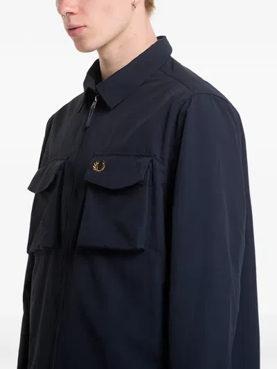 Fred Perry Logo-detail Overshirt In Blue