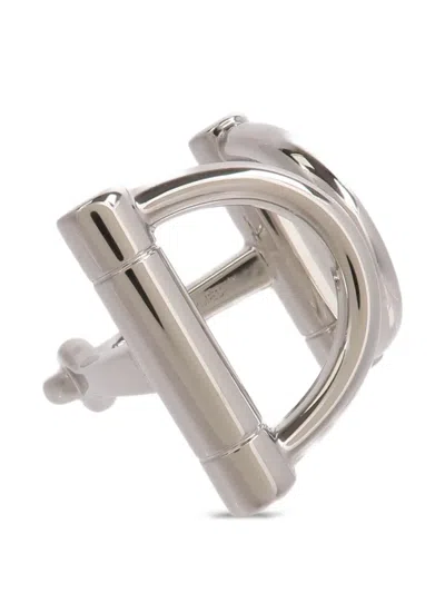 Pre-owned Hermes Double D Scarf Ring In Silver