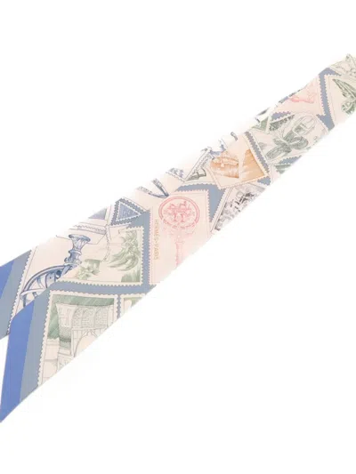 Pre-owned Hermes Stamp-print Scarf In Neutral