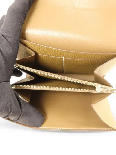 Pre-owned Hermes Constance Compact Leather Wallet In Neutral