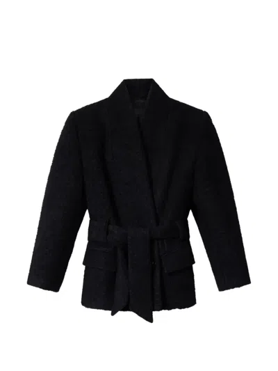 Isabel Marant Syndra Belted Oversized Virgin Wool-blend Jacket In Black