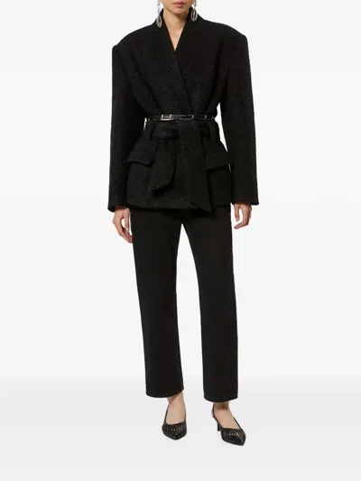 Isabel Marant Syndra Belted Oversized Virgin Wool-blend Jacket In Black