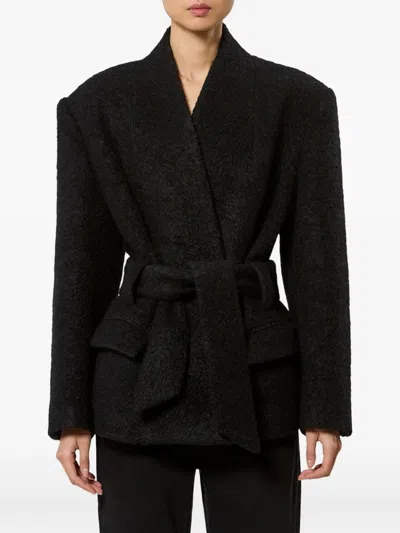 Isabel Marant Syndra Belted Oversized Virgin Wool-blend Jacket In Black