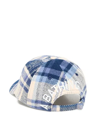 A Bathing Ape Ape Head Check-pattern Cap In Blue