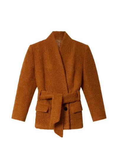 Isabel Marant Syndra Boucle Belted Oversized Wrap Jacket In Brown
