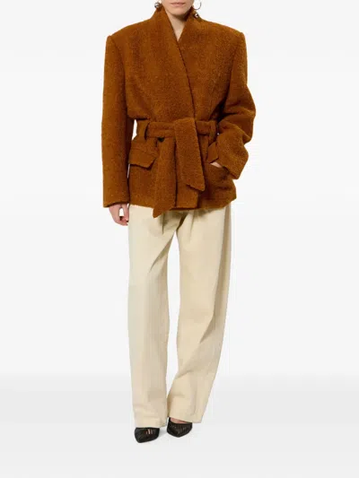 Isabel Marant Syndra Boucle Belted Oversized Wrap Jacket In Brown