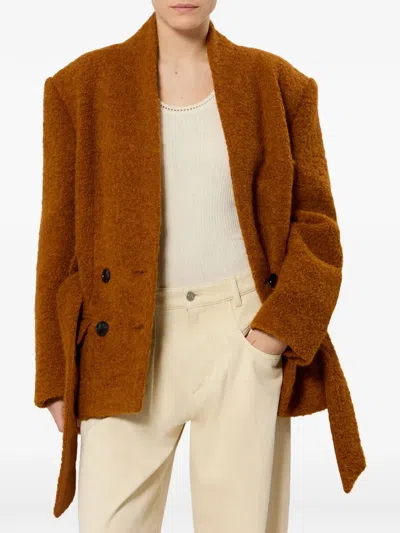 Isabel Marant Syndra Boucle Belted Oversized Wrap Jacket In Brown