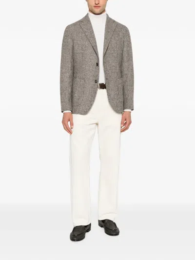 Eleventy Houndstooth-pattern Single-breasted Blazer In Brown