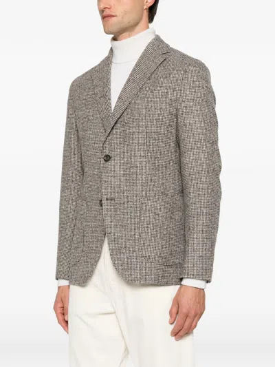 Eleventy Houndstooth-pattern Single-breasted Blazer In Brown