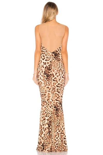 Shop Norma Kamali Fishtail Combo Gown In Caramel Leopard
