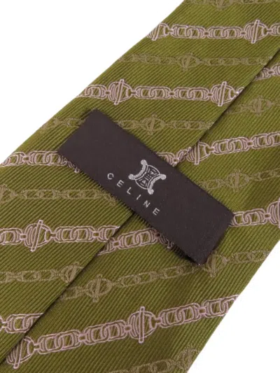 Pre-owned Celine Print Tie In Green