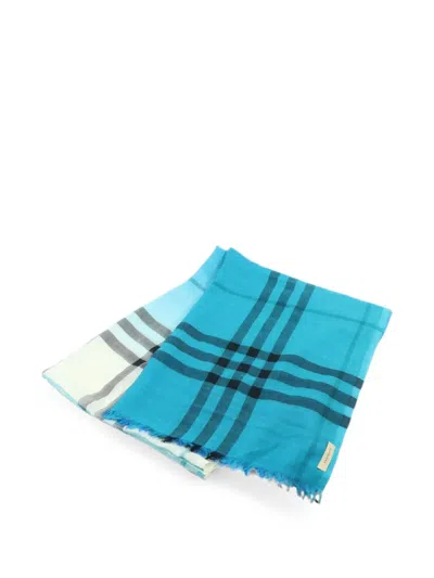 Pre-owned Burberry Check-pattern Scarf In Blue