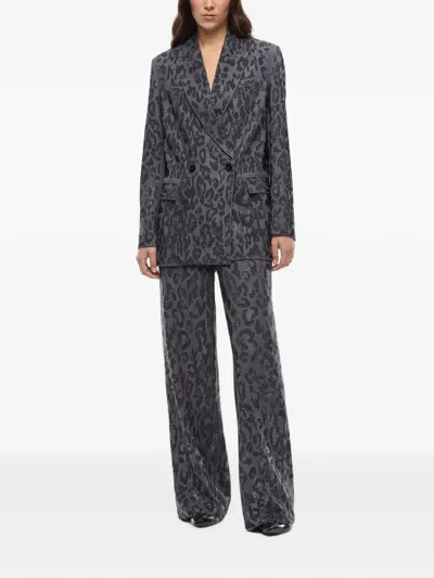 Pinko Double-breasted Jacket With Rhinestones And Jaguar Motif In Gray