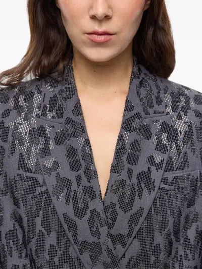 Pinko Double-breasted Jacket With Rhinestones And Jaguar Motif In Gray