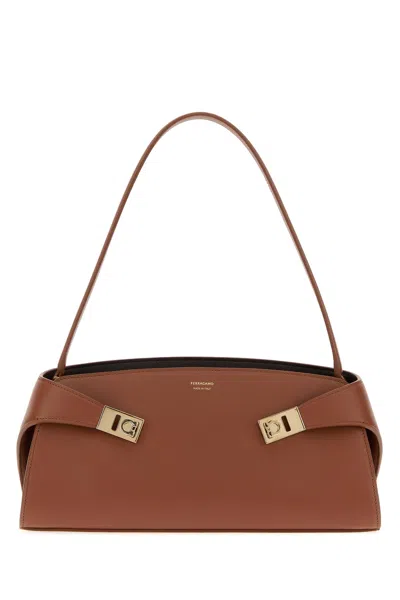 Ferragamo Hug East-west Small Leather Shoulder Bag In Brown