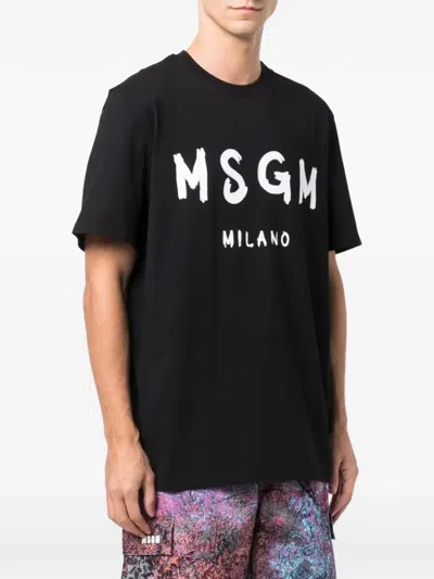 Msgm Brushstroke-logo T-shirt In Black