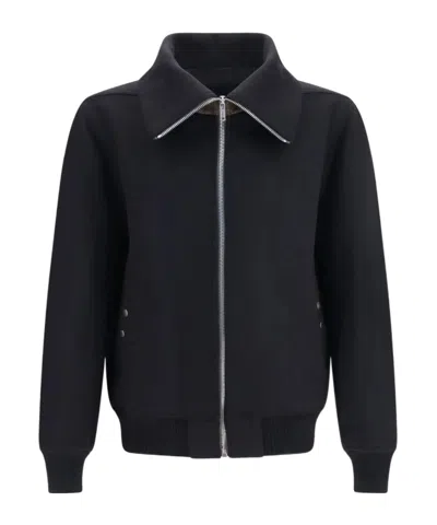 Rick Owens Black Rain Bomber Jacket With High Neck And Functional Pockets In Black