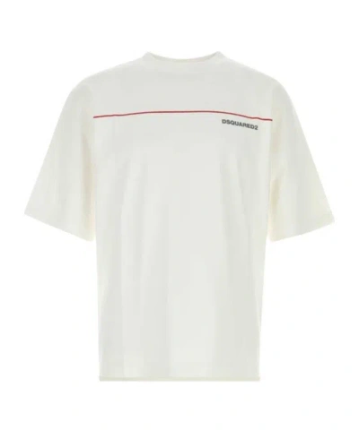 Dsquared2 Men White Crewneck T-shirt With Logo Lettering On The Front In Cotton Man In White