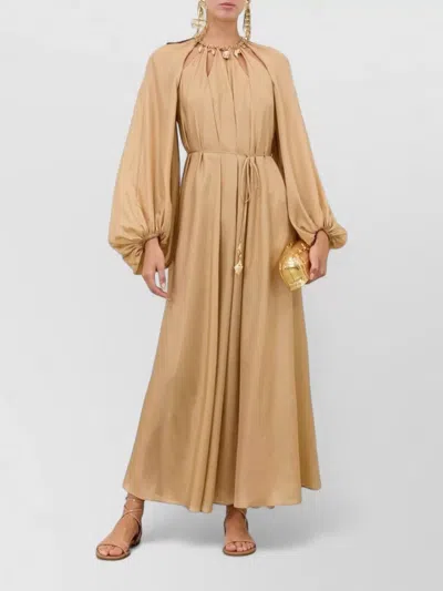 Zimmermann Silk Mini Dress With Billow Sleeves And Adjustable Chain In Neutral