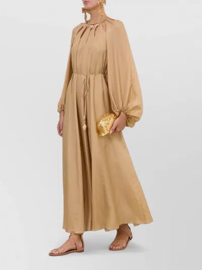 Zimmermann Silk Mini Dress With Billow Sleeves And Adjustable Chain In Neutral