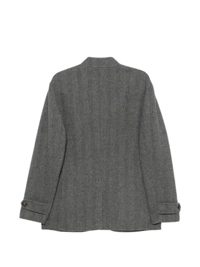 Eleventy Herringbone-pattern High-neck Coat In Gray