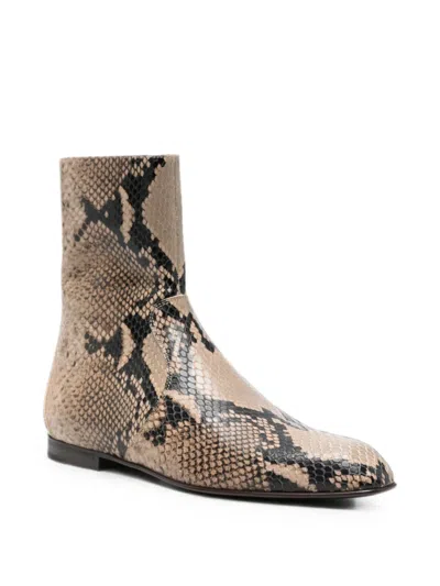 Khaite Colt Python-embossed Leather Bootie In Brown