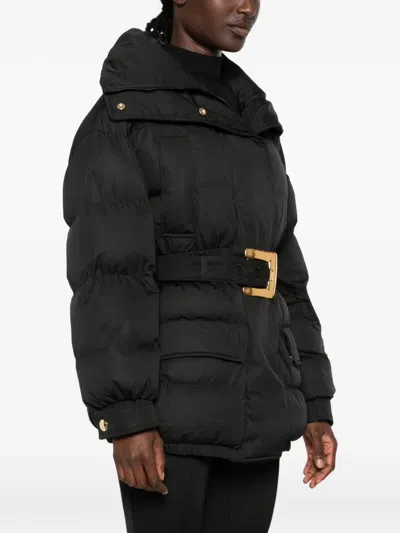 Balmain Belted Puffer Jacket In Black