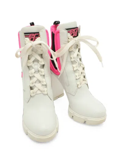 Pre-owned Prada Logo-patch Ankle Boots In White