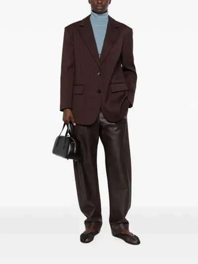 Sandro Pinstripe-pattern Blazer In Brown