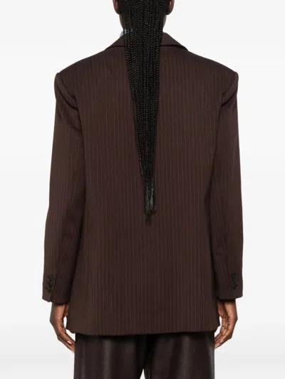 Sandro Pinstripe-pattern Blazer In Brown