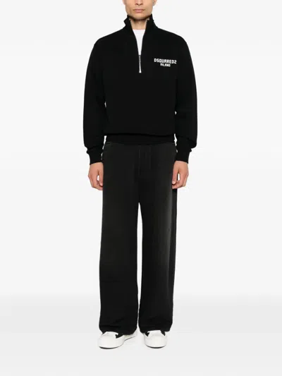 Dsquared2 Logo-print Half-zip Sweatshirt In Black