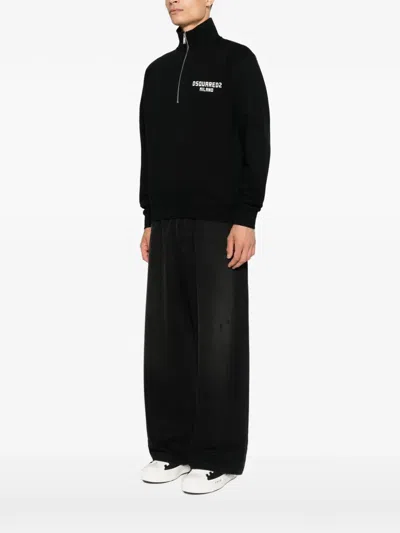 Dsquared2 Logo-print Half-zip Sweatshirt In Black