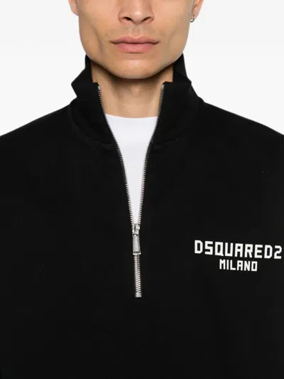 Dsquared2 Logo-print Half-zip Sweatshirt In Black