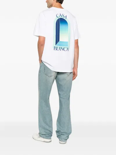 Casablanca Cotton Crew Neck Graphic Print T Shirt In White