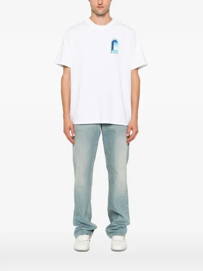 Casablanca Cotton Crew Neck Graphic Print T Shirt In White