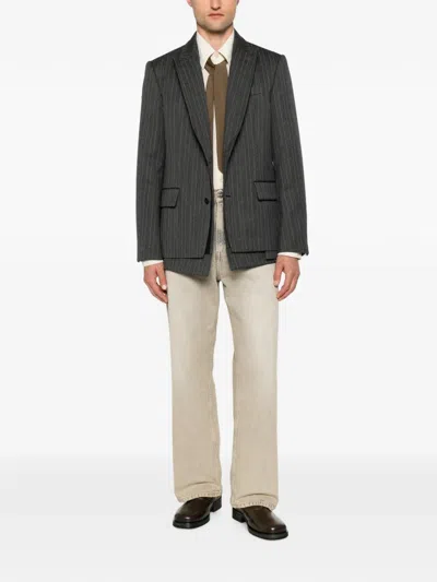 Sacai Pinstripe-pattern Buttoned Blazer In Black