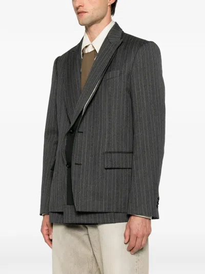 Sacai Pinstripe-pattern Buttoned Blazer In Black