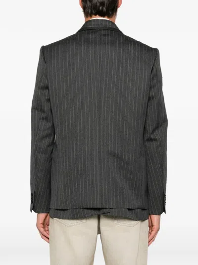 Sacai Pinstripe-pattern Buttoned Blazer In Black