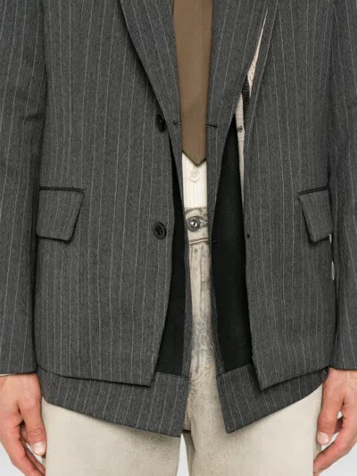 Sacai Pinstripe-pattern Buttoned Blazer In Black