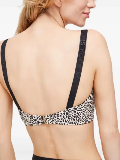 Michael Michael Kors Leopard-pattern Logo-strap Bikini Top In Black
