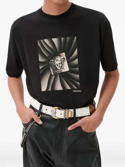 Versace Printed Cotton-jersey Regular T-shirt In Black